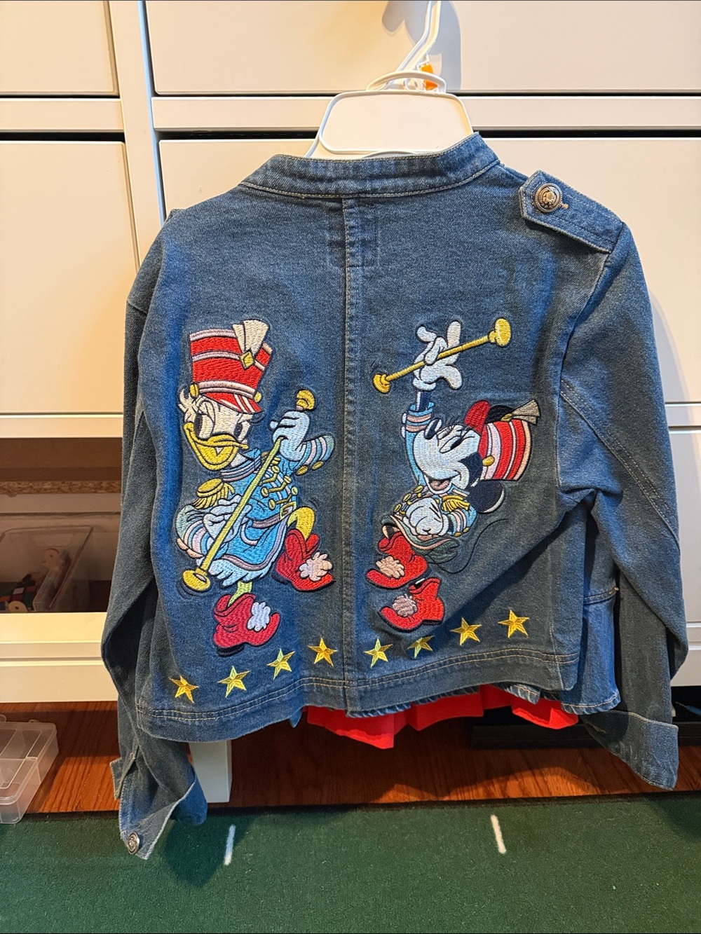 Disney Blue Denim Jacket with Red, Yellow & White Marching Mickey and Donald